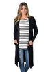 Sexy Black Long Knitted Side Slit Open Cardigan